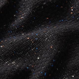 Volná tkanina z vlněné směsi Třpytivá vlákna a barevné uzlíčky – černá, 