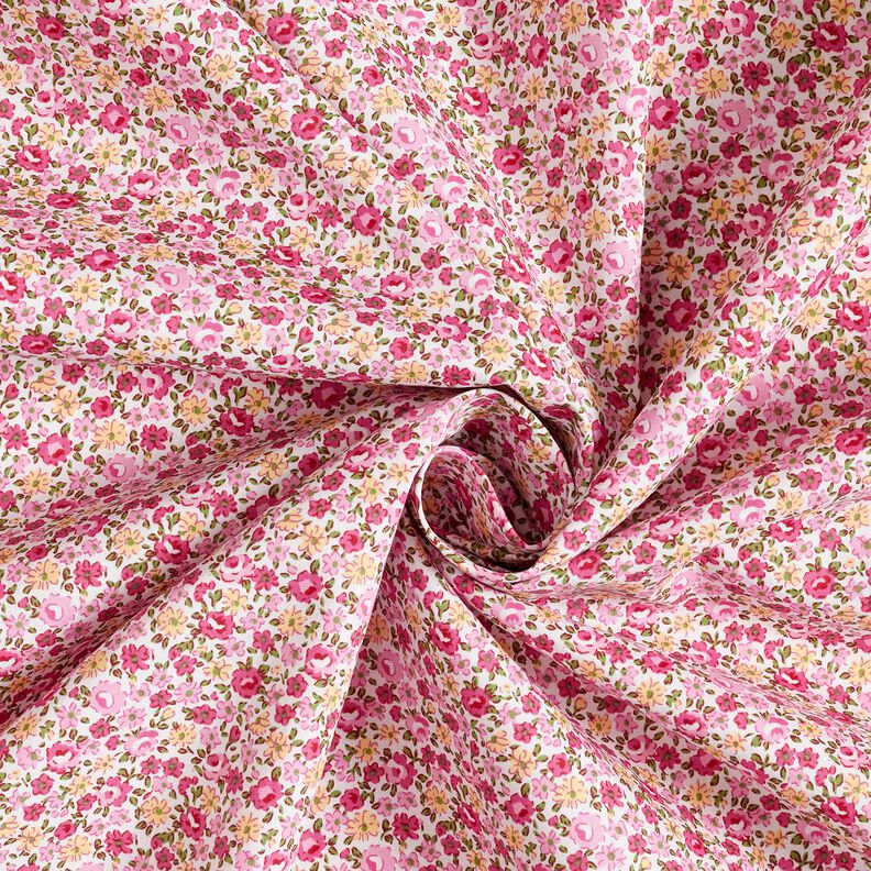 Bavlněný popelín Vzor millefleurs (drobné kvítky) – bílá/růžová,  image number 3