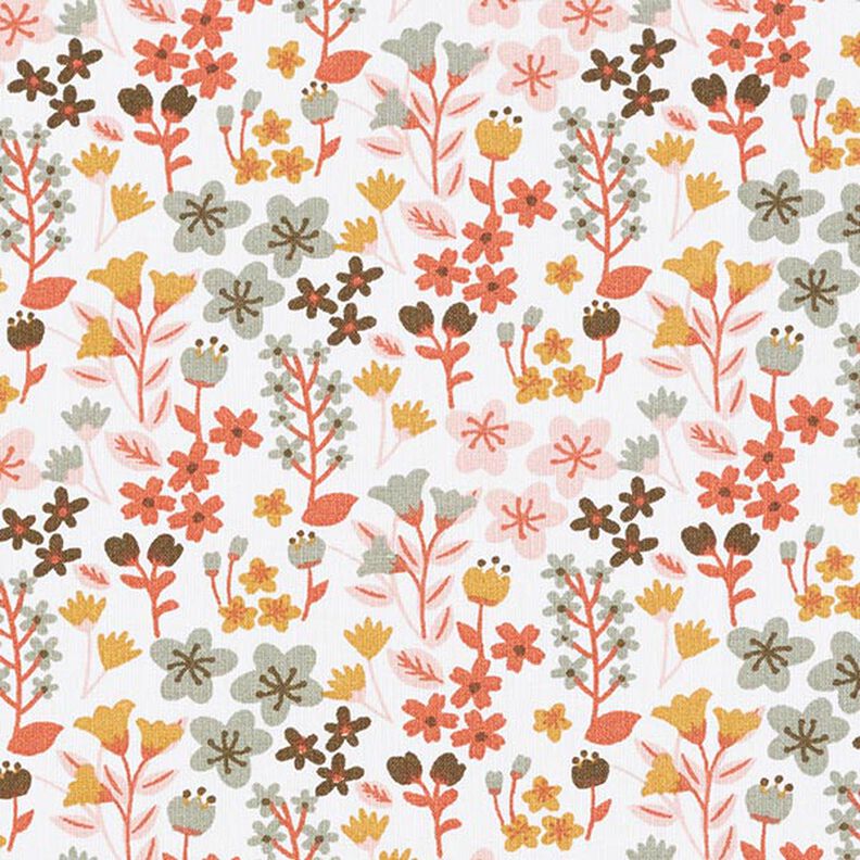 Bavlněný kreton Filigránské květiny – oranžová/bílá,  image number 1