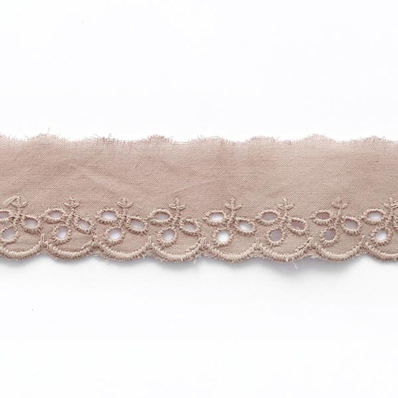 Festonová krajková stuha s listy [ 30 mm ] – světle hnědá,  image number 2