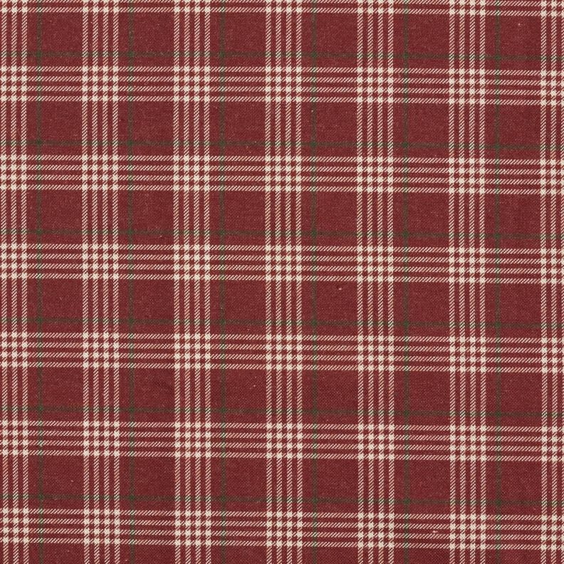 Dekorační látka Polopanama Klasické kostky – burgundská červená/přírodni,  image number 1