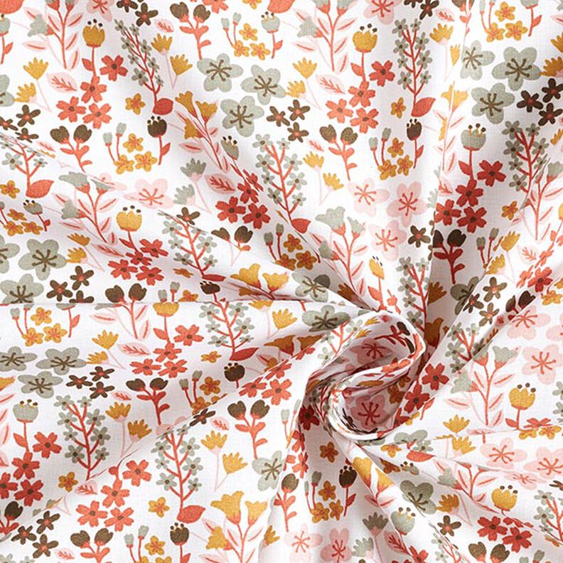 Bavlněný kreton Filigránské květiny – oranžová/bílá, image number 3