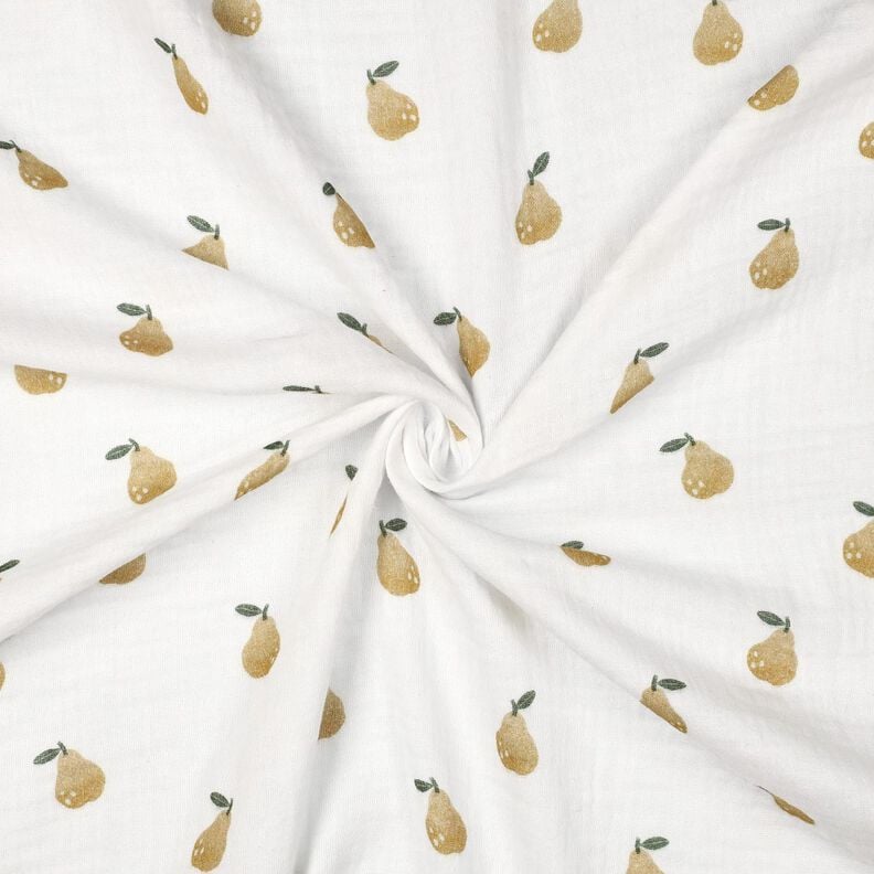 Mušelín / dvojitá mačkaná tkanina Hruška digitální potisk | Poppy Fabrics – bílá/olivově žlutá,  image number 3