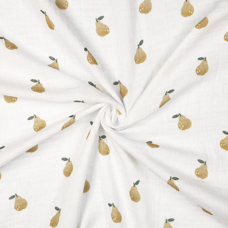 Mušelín / dvojitá mačkaná tkanina Hruška digitální potisk | Poppy Fabrics – bílá/olivově žlutá, image number 3