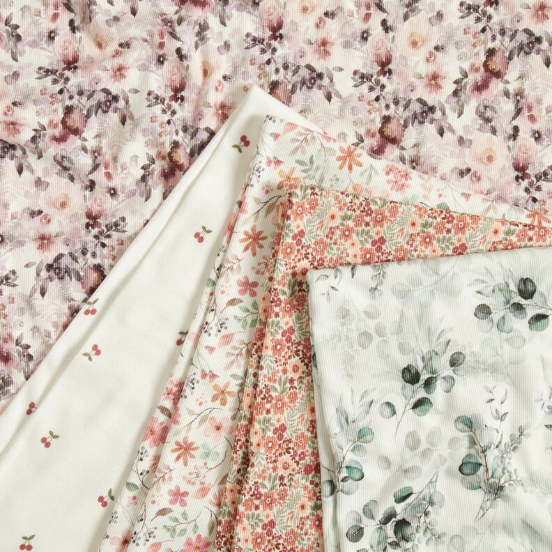 Žebrovaný žerzej Malé třešně – vlněná bílá,  image number 5