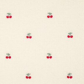 Plyš teddy Vyšívané třešně | Poppy Fabrics – slonová kost/chili, 