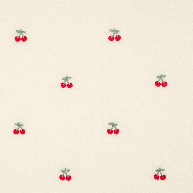 Plyš teddy Vyšívané třešně | Poppy Fabrics – slonová kost/chili,  image number 1