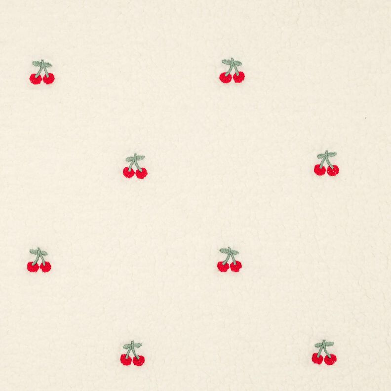 Plyš teddy Vyšívané třešně | Poppy Fabrics – slonová kost/chili, image number 1