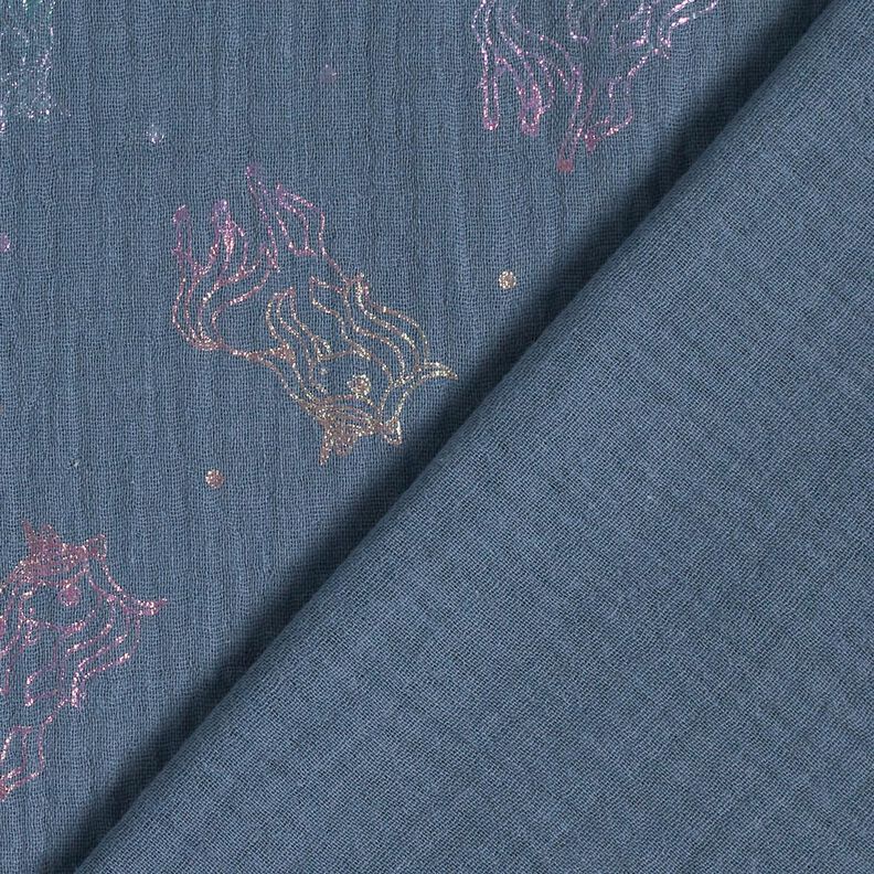 Mušelín / dvojitá mačkaná tkanina Jednorožci Fóliový potisk – modrošedá,  image number 5