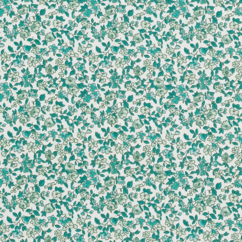 Bavlněn&aacute; l&aacute;tka Kreton Množstv&iacute; květů &ndash; petrolejov&aacute;/b&iacute;l&aacute;,  image number 1