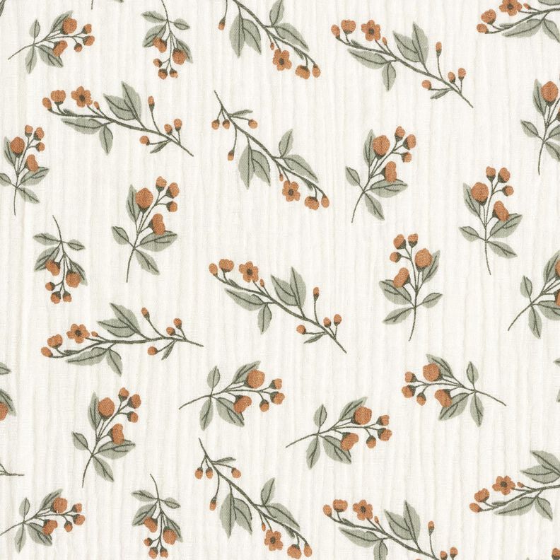 Mušelín / dvojitá mačkaná tkanina Květinové snítky | by Poppy – vlněná bílá,  image number 1