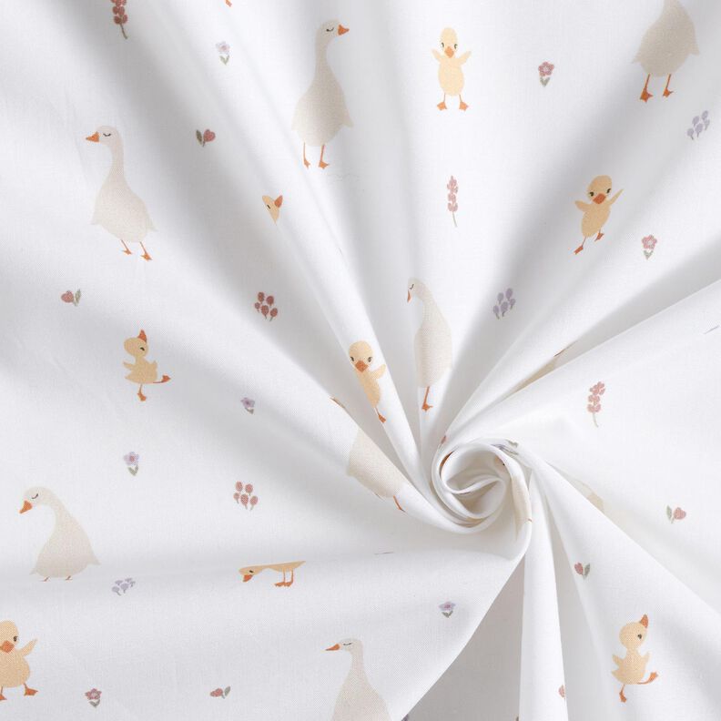 GOTS Bavlněný popelín roztomilé husy a kuřátka | Poppy Fabrics – bílá,  image number 3