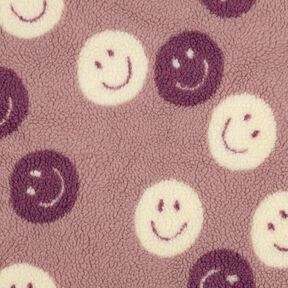 Plyš teddy Smajlíci | Poppy Fabrics – tmavě starorůžová/vlněná bílá, 