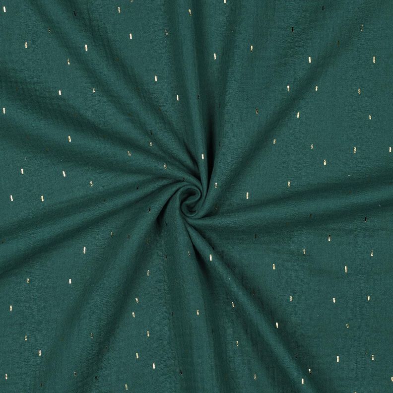 Mušelín / dvojitá mačkaná tkanina Pravoúhelník Fóliový potisk | Poppy Fabrics – modrá jedle/zlatá,  image number 3