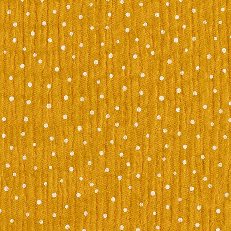 Mušelín / dvojitá mačkaná tkanina Puntíky – kari žlutá/bílá, image number 1