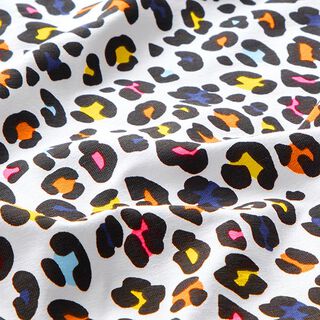Bavlněný žerzej Neonový leopard digitální potisk – bílá/zářivě růžová, 