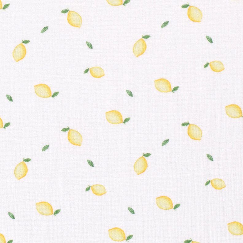 Mušelín / dvojitá mačkaná tkanina Akvarel citrony digitální potisk – bílá,  image number 1