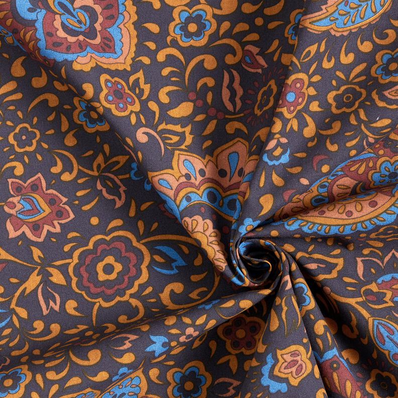 Košilovina Retro květiny a paisley vzory – noční modrá/karamelová,  image number 3