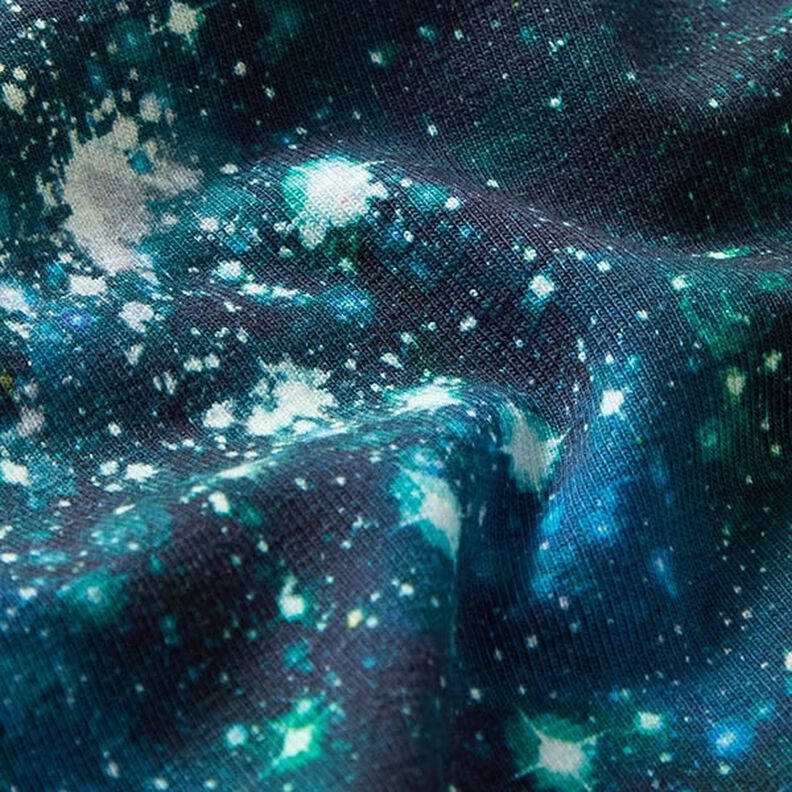 Bavlněný žerzej Vesmír digitální potisk – namornicka modr,  image number 2