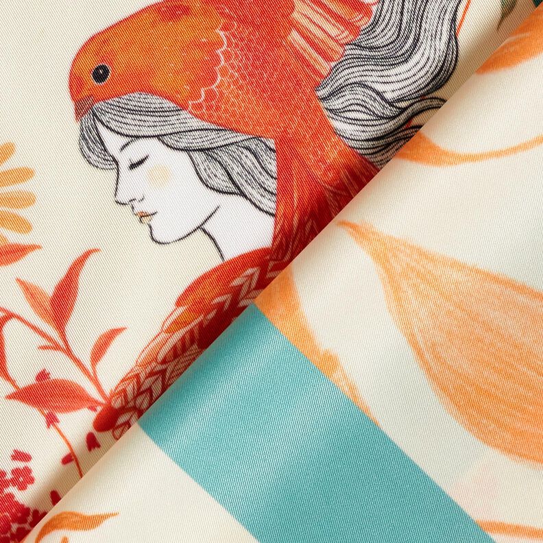 Saténový panel s ptáky a vílami | Katia Fabrics – modrá aqua/kremová,  image number 4