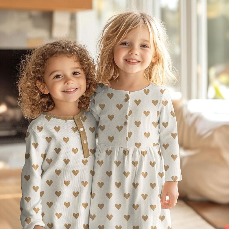 Žakárový žerzej Třpytivé srdce | Poppy Fabrics – přírodni/zlatá metalická,  image number 5
