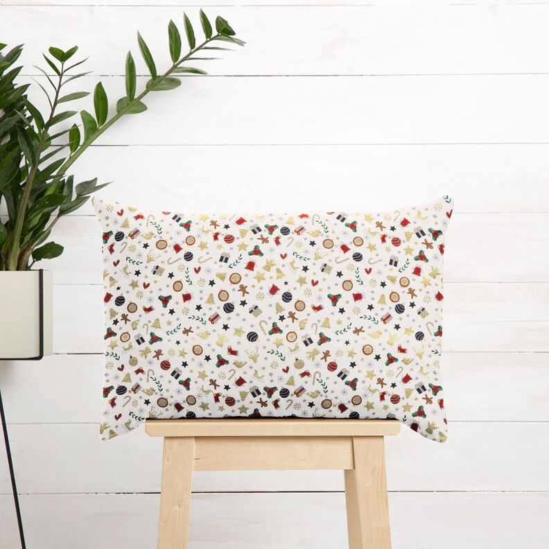 Bavlněná látka Popelín malé vánoční motivy – světle béžová/zlatá,  image number 6