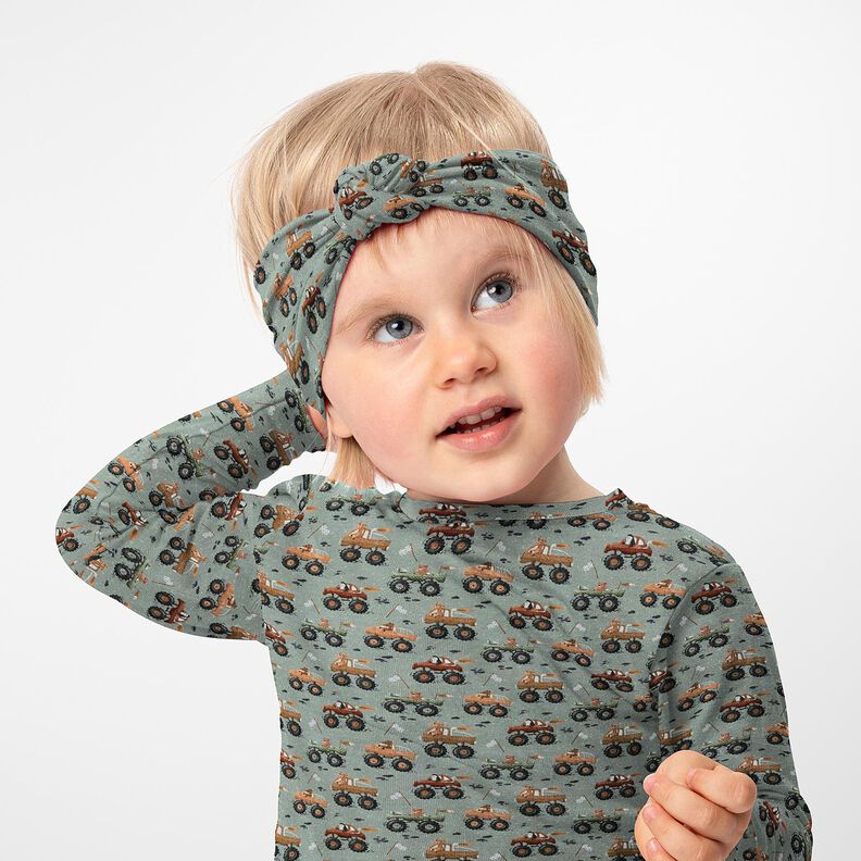 Bavlněný žerzej Zvířata v monster truckách digitální potisk – sloní šedá,  image number 5