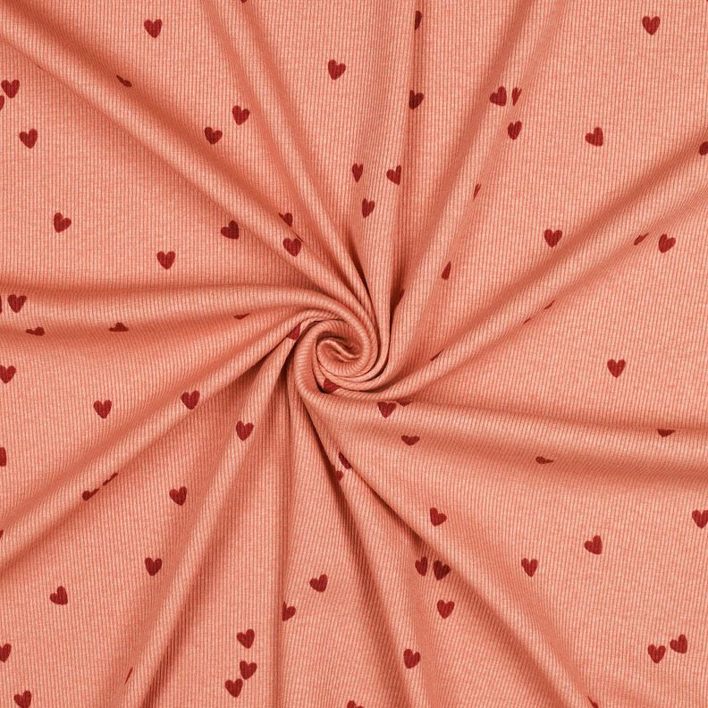 Žebrovaný žerzej Rozptýlená srdce | Poppy Fabrics – lososová/tmavě červená,  image number 3