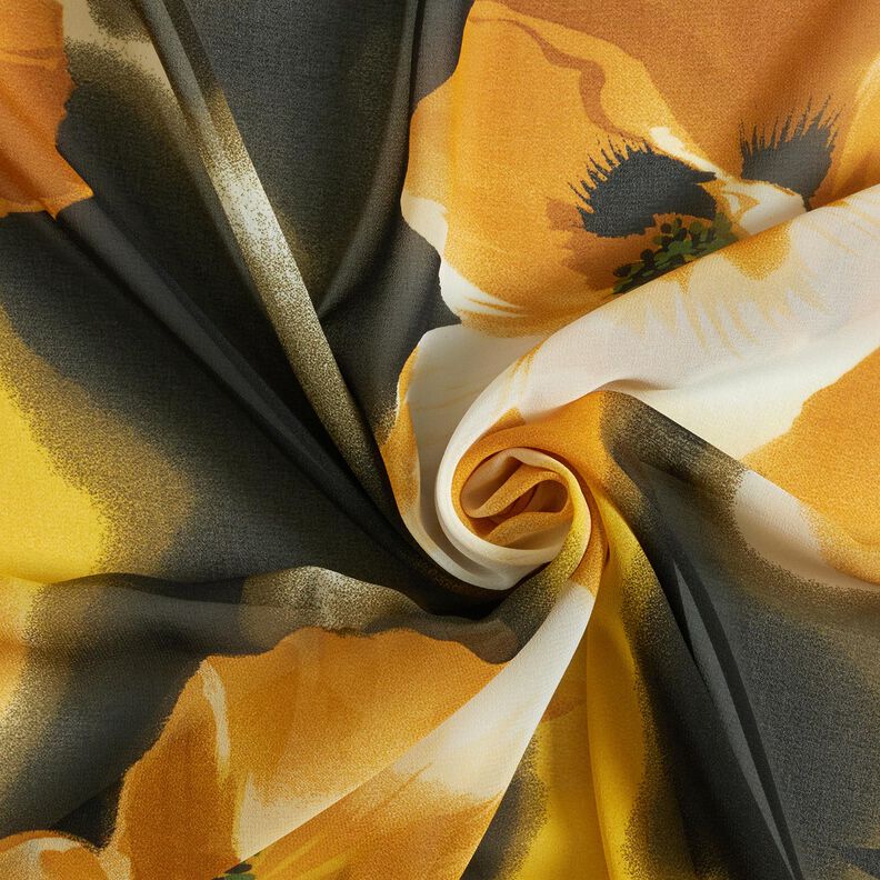 Šifon akvarelové květiny – bílá/kari žlutá,  image number 3