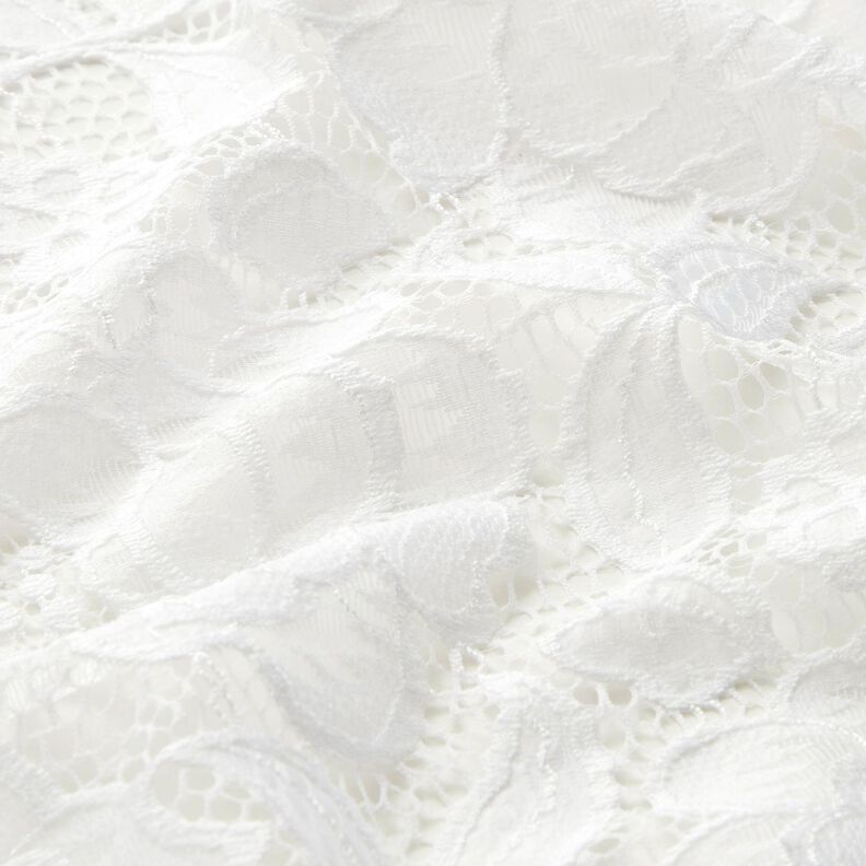 Elastická krajka Květy a listy – vlněná bílá,  image number 3