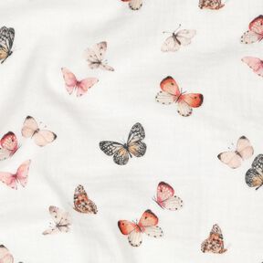 Mušelín / dvojitá mačkaná tkanina Krásní motýly digitální potisk | Poppy Fabrics – slonová, 