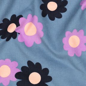 Dětský manšestr Květiny | Poppy Fabrics – džínově modrá/levandulová, 