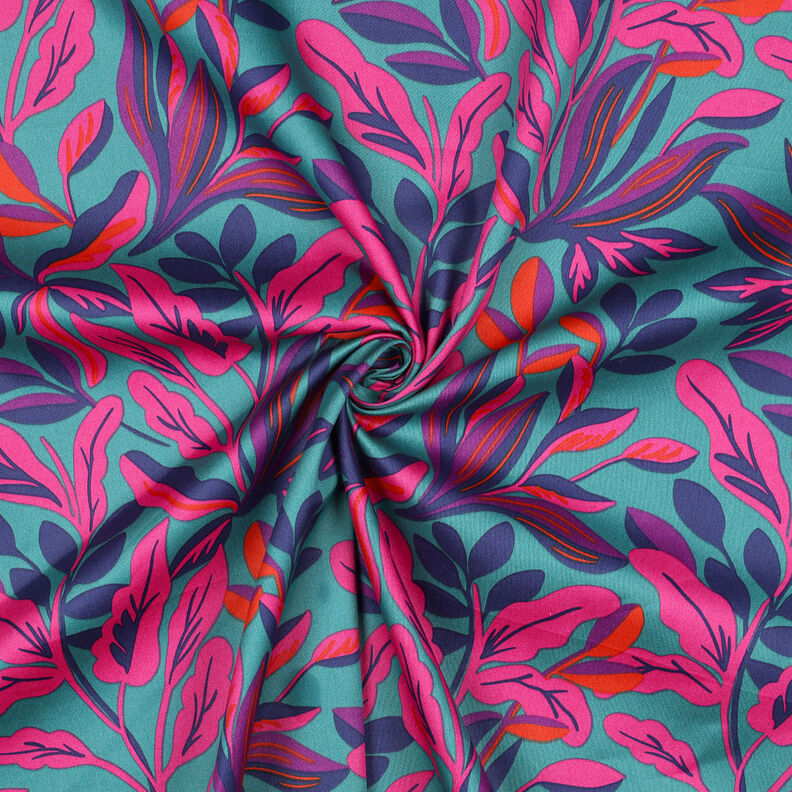 Bavlněný satén Lush Leaves | Nerida Hansen – tyrkysová/purpurová,  image number 3