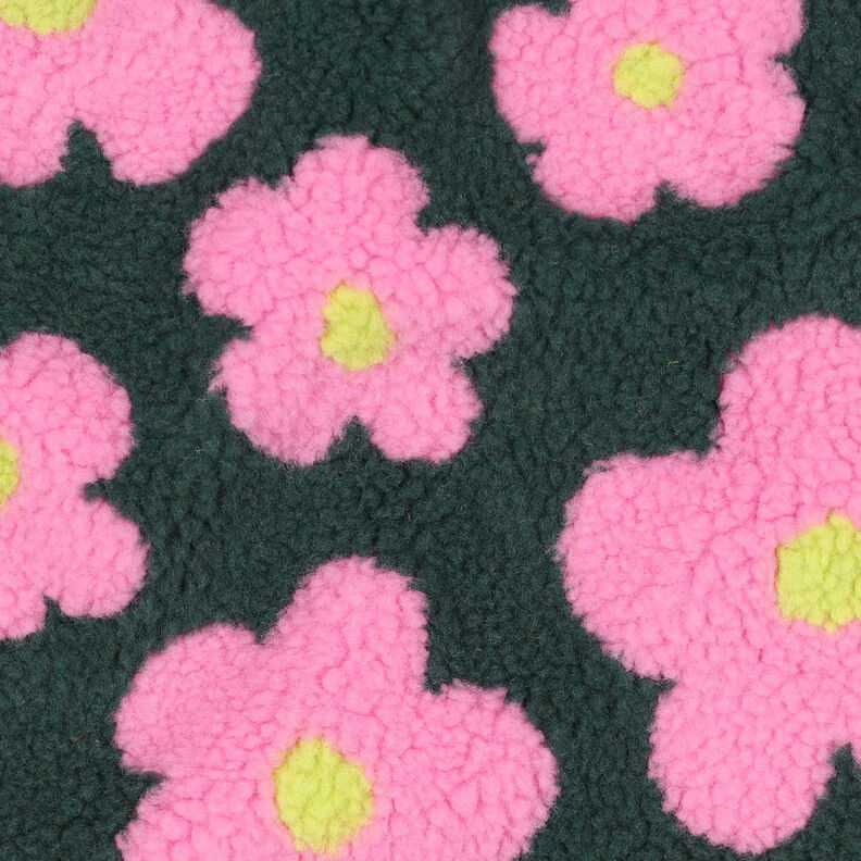 Plyš teddy Květiny | Poppy Fabrics – tmavě zelená/pink, image number 3