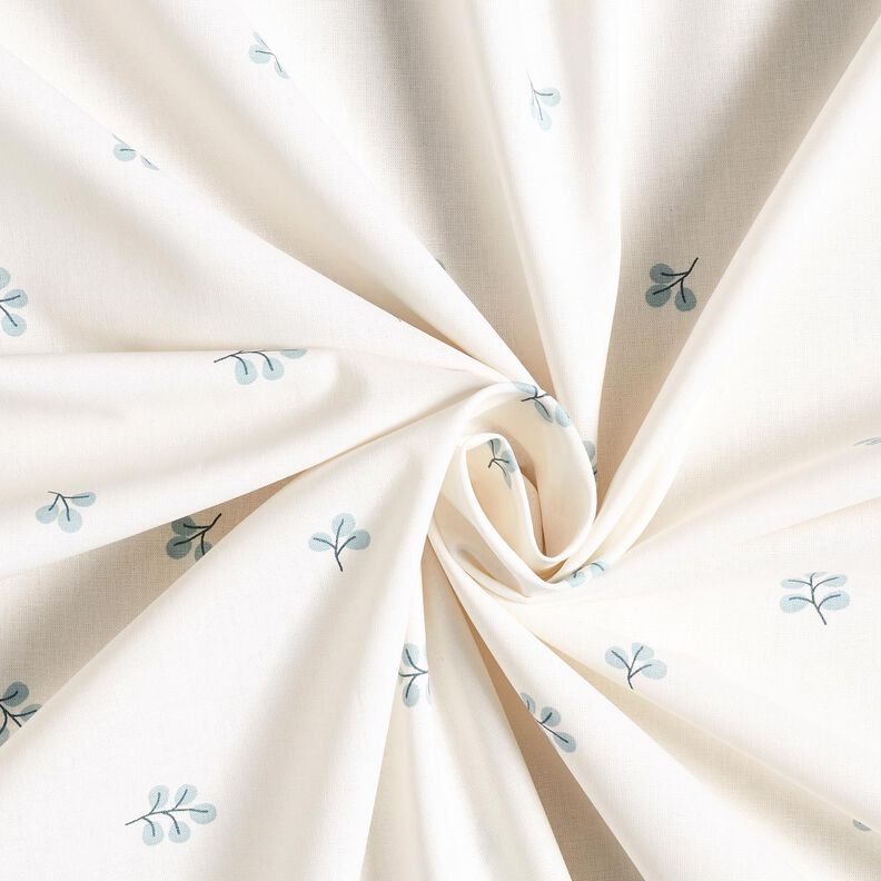 Bavlněný popelín Větve a lipové listy – bílá/eukalyptová,  image number 3