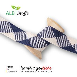 GOTS Bio splétané šňůrky TWIST ME Flat [24 mm] | Albstoffe – namornicka modr/vlněná bílá, 