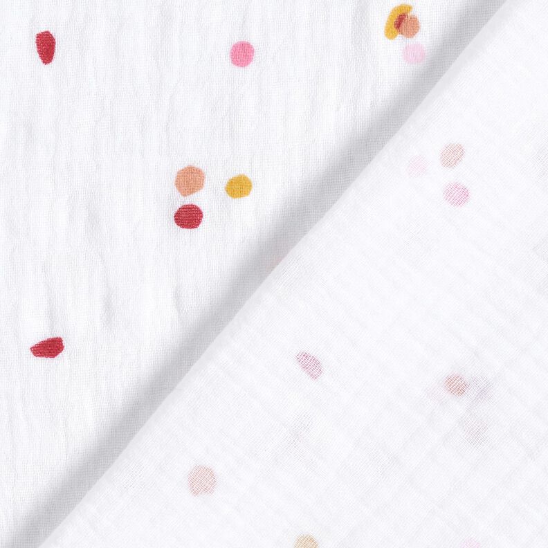 Mušelín / dvojitá mačkaná tkanina Barevné puntíky – bílá,  image number 4