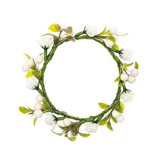 Dekorační květinový věnec s bobulemi [Ø 9 cm/ 14 cm] – bílá/zelená, 