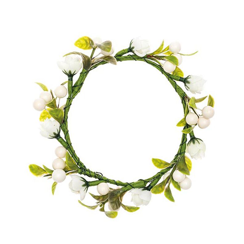 Dekorační květinový věnec s bobulemi [Ø 9 cm/ 14 cm] – bílá/zelená,  image number 1