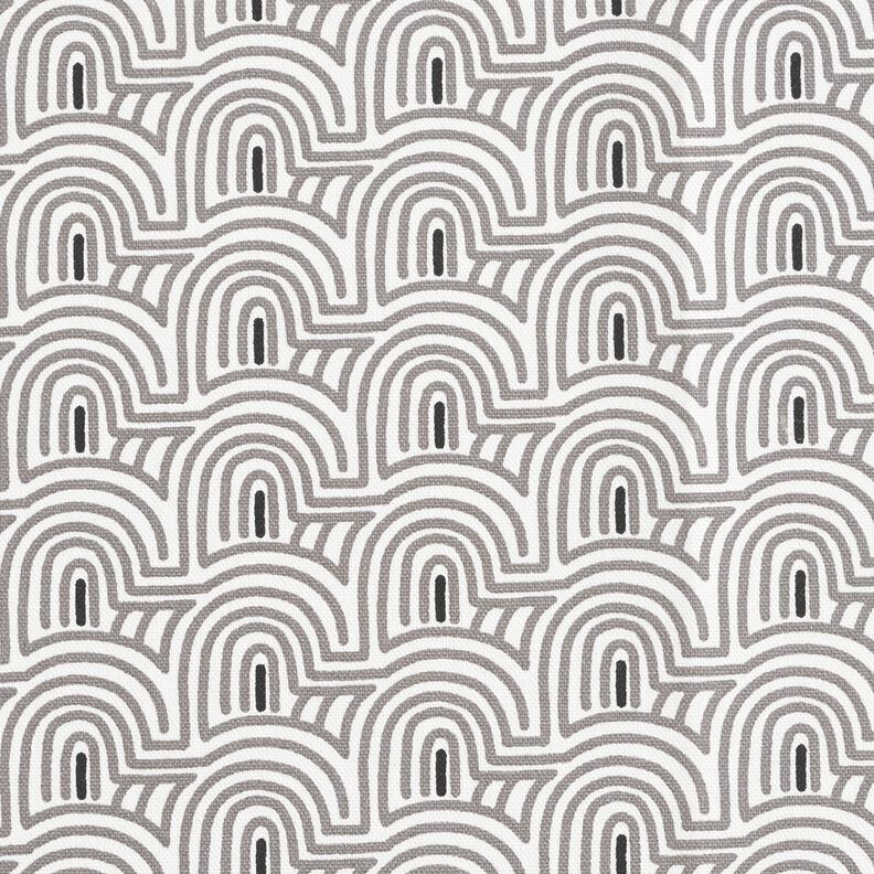 Dekorační látka Polopanama Minimalistické oblouky – bílá/šedá, image number 1