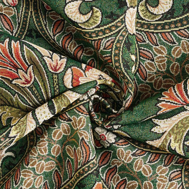 Dekorační látka Gobelín Květinové ornamenty – zelená/světle oranžová, image number 3