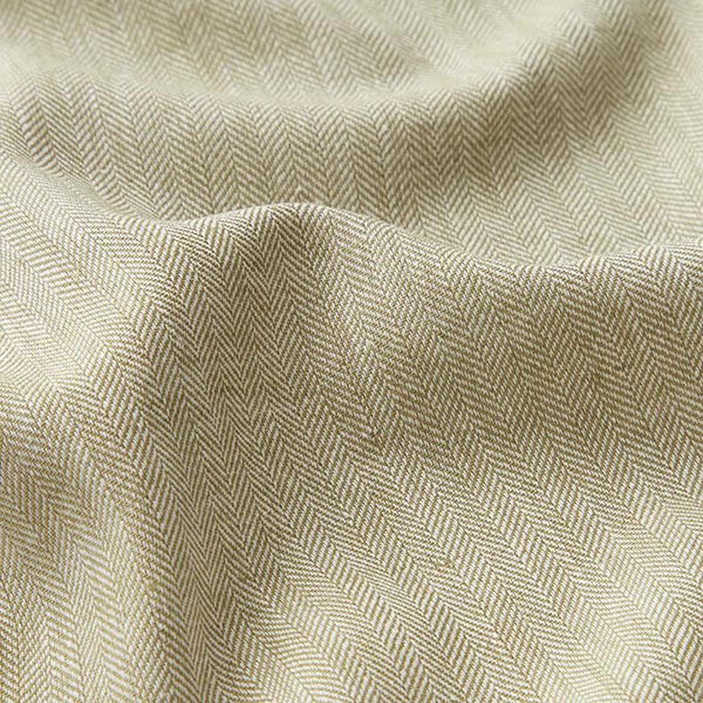 Směs lnu a bavlny se vzorem rybí kost – khaki,  image number 2