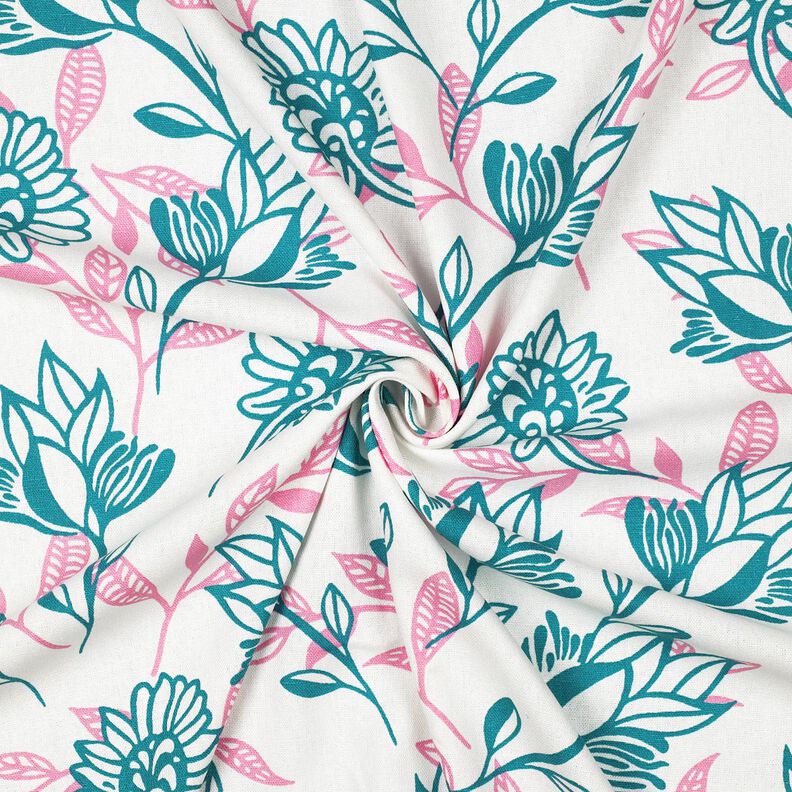Směs vizkózy a lnu Květiny | Poppy Fabrics – slonová kost/tyrkysová,  image number 3