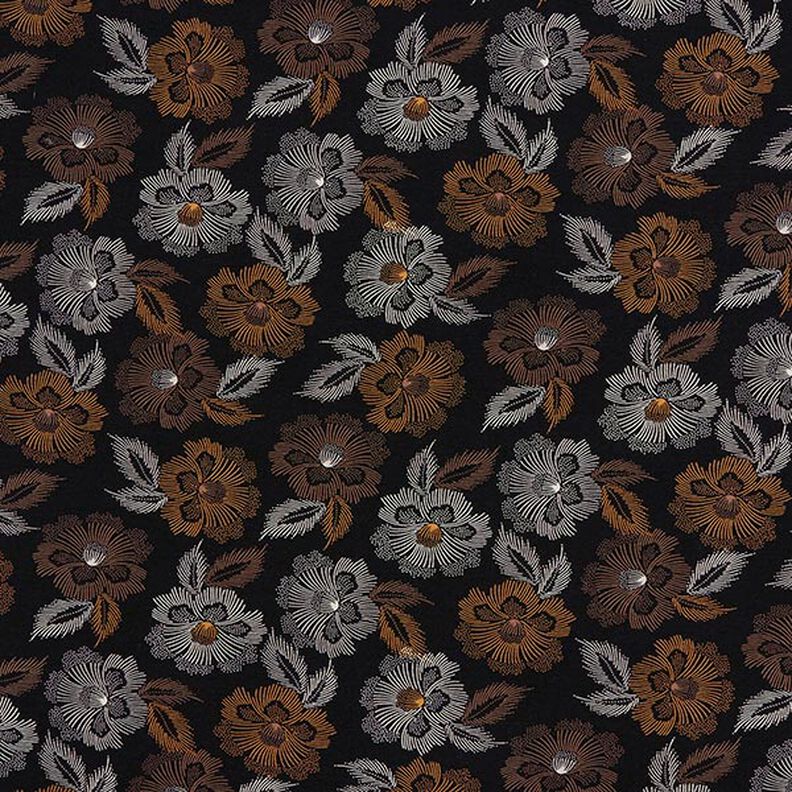 Viskózový žerzej Květinový ohňostroj – černá/hnědá,  image number 1