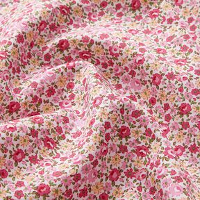 Bavlněný popelín Vzor millefleurs (drobné kvítky) – bílá/růžová, 