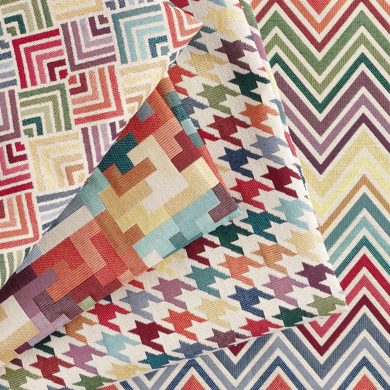 Dekorační látka Gobelín Tetris – karmínově červená/zelená, image number 5