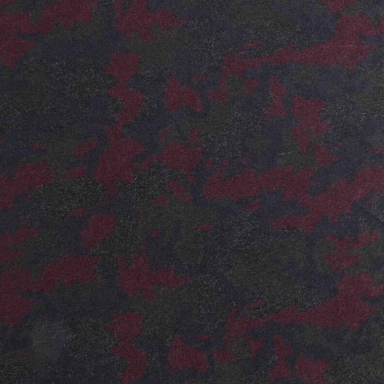 Látka na kabáty Vlněná směs Maskáčový vzor – černá/merlot, image number 1