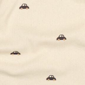 GOTS Žebrovaný žerzej Malá auta | Poppy Fabrics – kremová/černohnědá, 