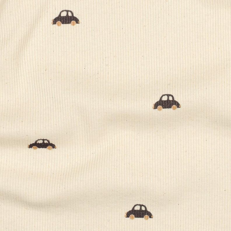 GOTS Žebrovaný žerzej Malá auta | Poppy Fabrics – kremová/černohnědá, image number 2