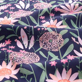 Bavlněný popelín velké luční květiny digitální potisk | Poppy Fabrics – noční modrá, 